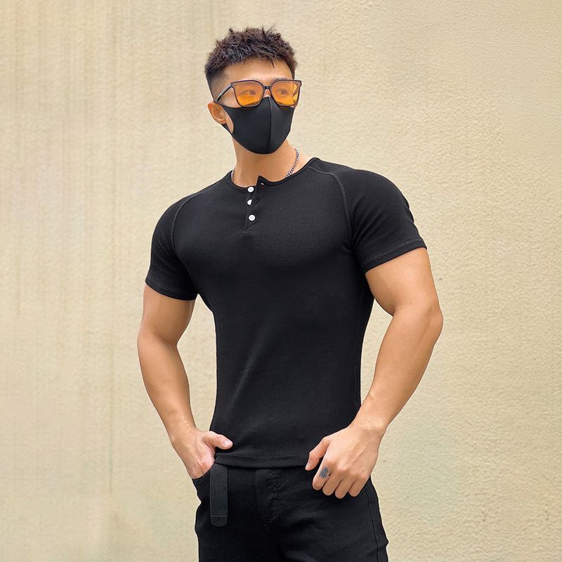 Muscle-Enhancing Ribbed Crew Neck Tee - 88% Cotton Compression Fit For Gym & Street (Unisex, Breathable, Stretch Fabric)_voghion.com