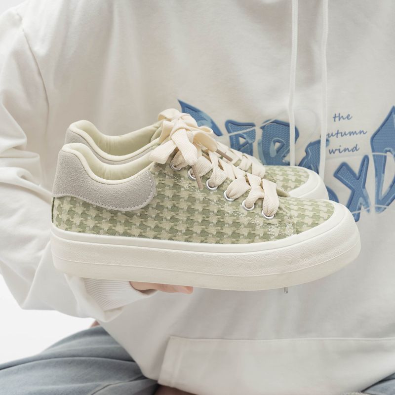 Scarpe in tela pied de poule verde matcha stile estivo_voghion.com