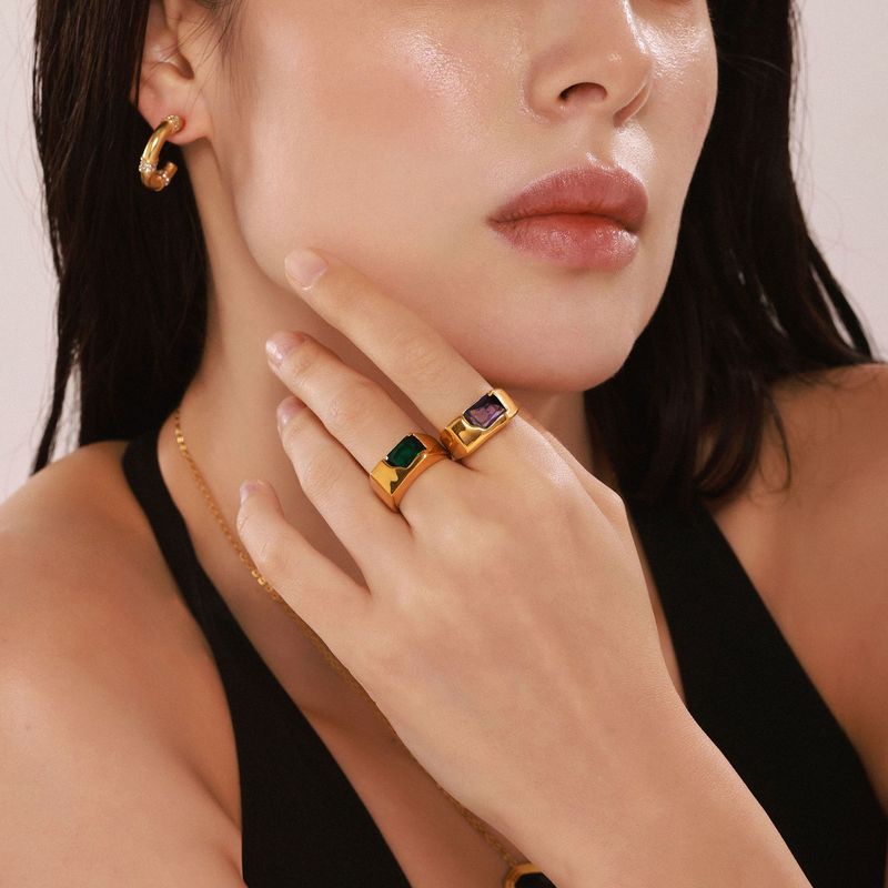 Anello da donna con zircone intarsiato, anello alla moda, personalità, in acciaio inossidabile, colore preservante, anello per indice, combinazione di marea_voghion.com