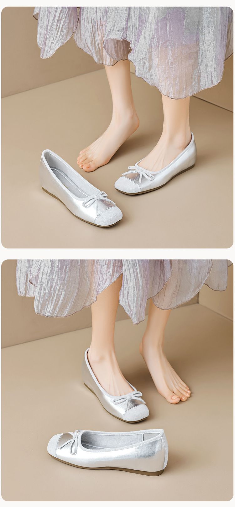 French Square Head Single Shoes Women's One-pedal Bow Thick Sole Inner Height Increase Shallow Mouth Grandma Shoes_voghion.com