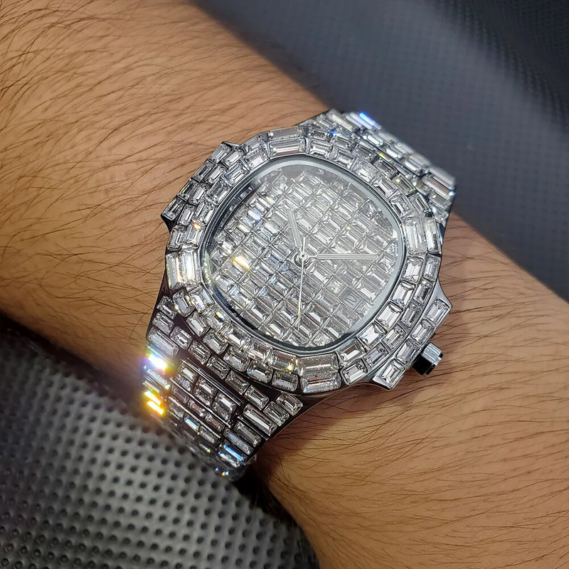 Iced Out Ceas pentru bărbați Hip Hop Diamond Sier Quartz ceas hombre High End Dive Ceasuri de bărbați din oțel inoxidabil Dropshipping_voghion.com