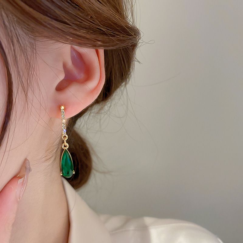 Dizainera stils: smaragda ģeometriskais dizains, moderni un eleganti auskari, Ruili stila auskari, personalizēti retro auskari sievietēm_voghion.com