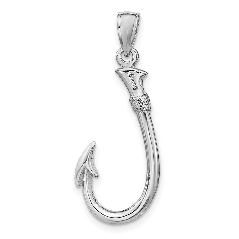 14K White Gold 3-D Fish Hook Charm_voghion.com