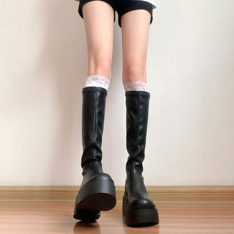 Stivali da equitazione lunghi e alti con tubo elastico e snellente Shorty Le, consigliati dai blogger, con suola spessa da donna_voghion.com