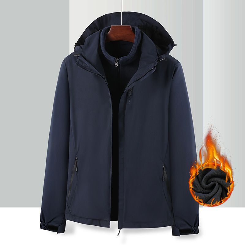 Set da trekking 3 in 1 per coppie, stile outdoor, con fodera in pile, fodera interna spessa, giacca staccabile, due pezzi alla moda_voghion.com