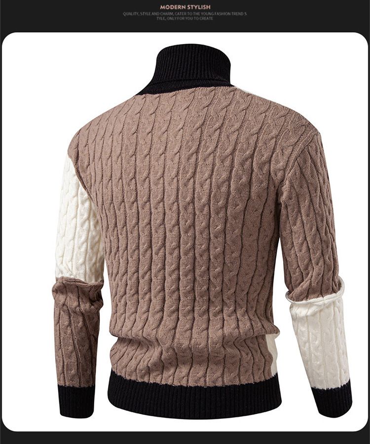 Pull col montant à blocs de couleurs pour homme – Pull en tricot surdimensionné, lavable en machine et extensible, tendance pour l'hiver_voghion.com