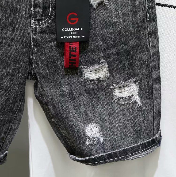 Short en denim perforé, capris en détresse de marque d'été, pantalon de mendiant personnalisé, pantalon polyvalent pour hommes à la mode_voghion.com
