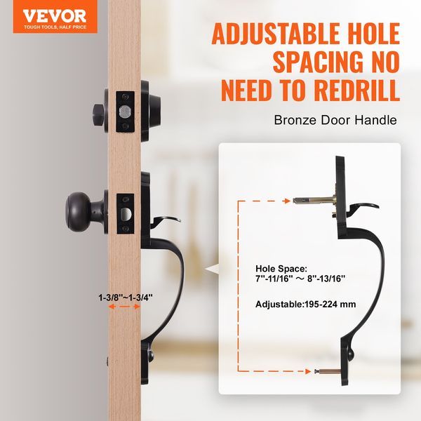 Front Door Handle And Deadbolt Set, Antique Copper Front Door Lock Set With Interior Knob, Adjustable Hole Spacing Single Cylinder Handleset, For R_voghion.com
