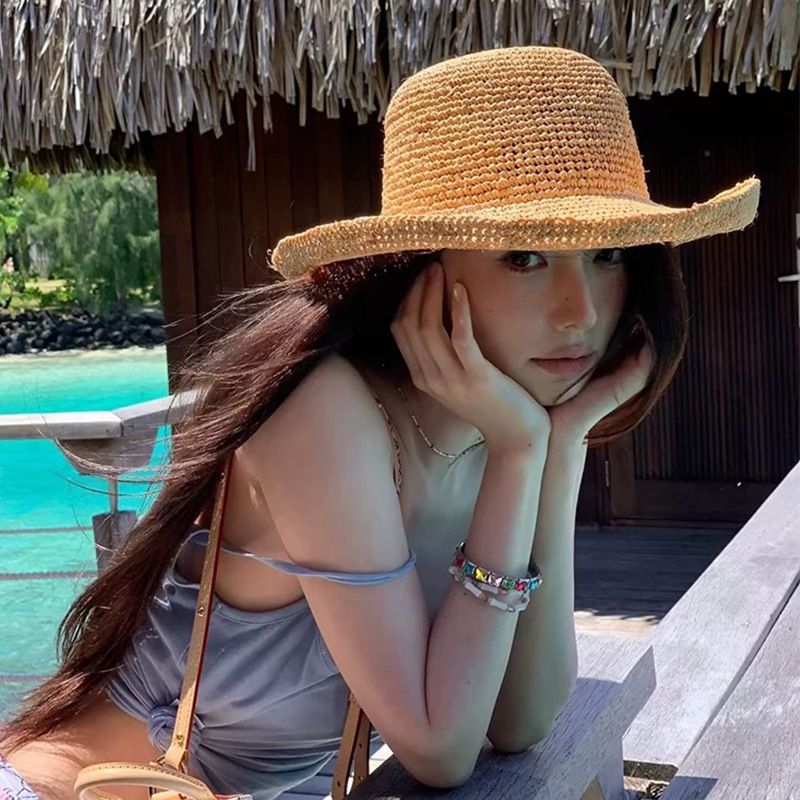 Cappello da sole estivo a tesa larga in rafia di alta qualità da 10 cm per le vacanze in spiaggia_voghion.com