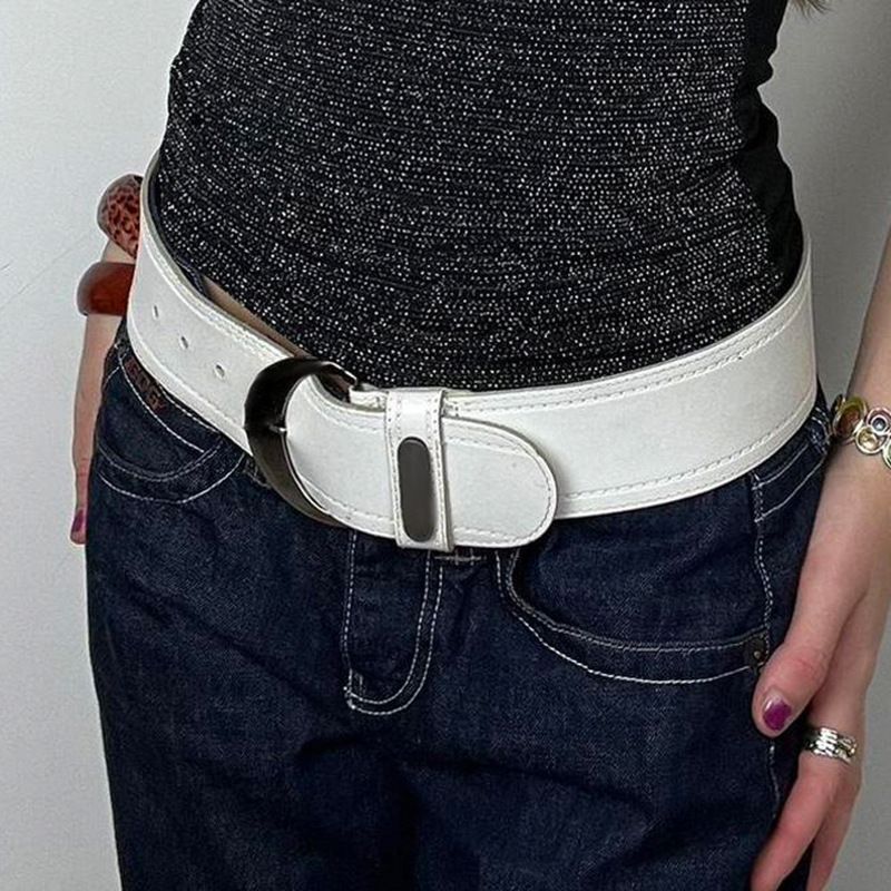 Street Punk Style Basic White Distressed für Frauen 2024 Ins Trend Vielseitiger dekorativer Gürtel_voghion.com