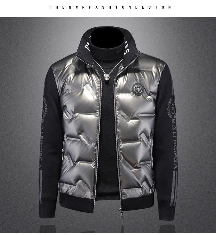 Herrenbekleidung Herren-Winterpufferjacke mit Stehkragen, kurzer silberner reflektierender Mantel für Jugendliche und Erwachsene, leichte warme Oberbekleidung_voghion.com