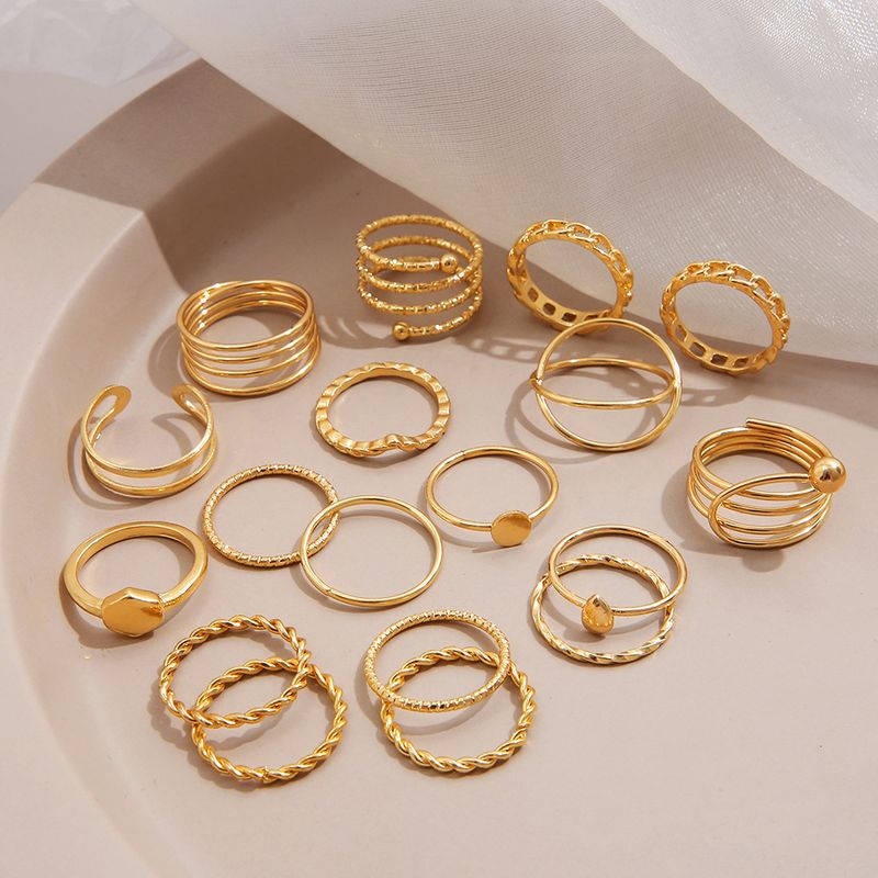 Cross-Border New European And American Alloy Ring 18-Piece Set Creative Personality Geometric Metal Style Stacking Joint_voghion.com