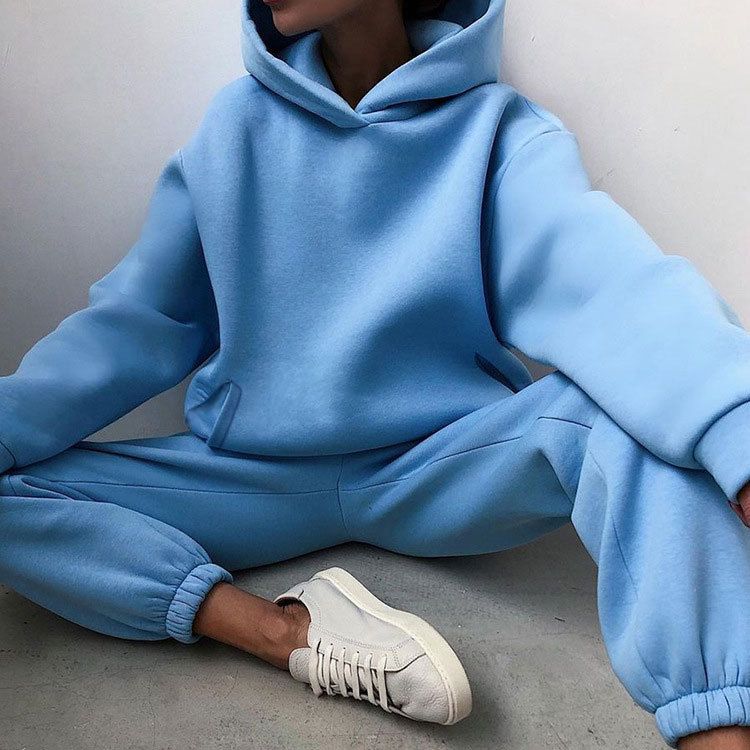 New women's autumn hoodie set solid color casual fashion sports pants two-piece set_voghion.com