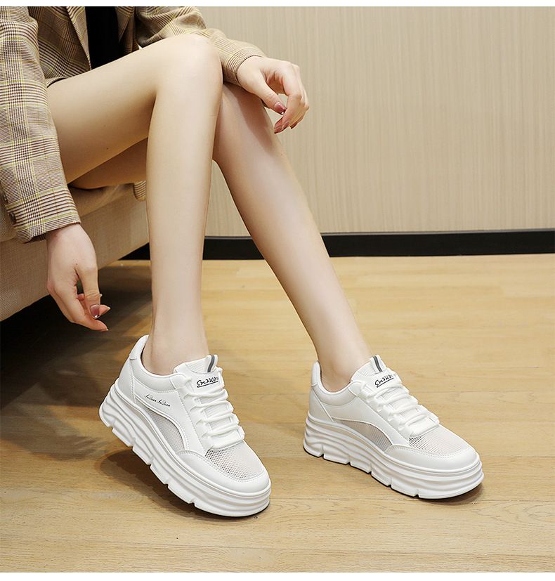 Women's shoes new inner increase small white shoes women's net surface 7 cm breathable net surface thick sole leisure sports_voghion.com