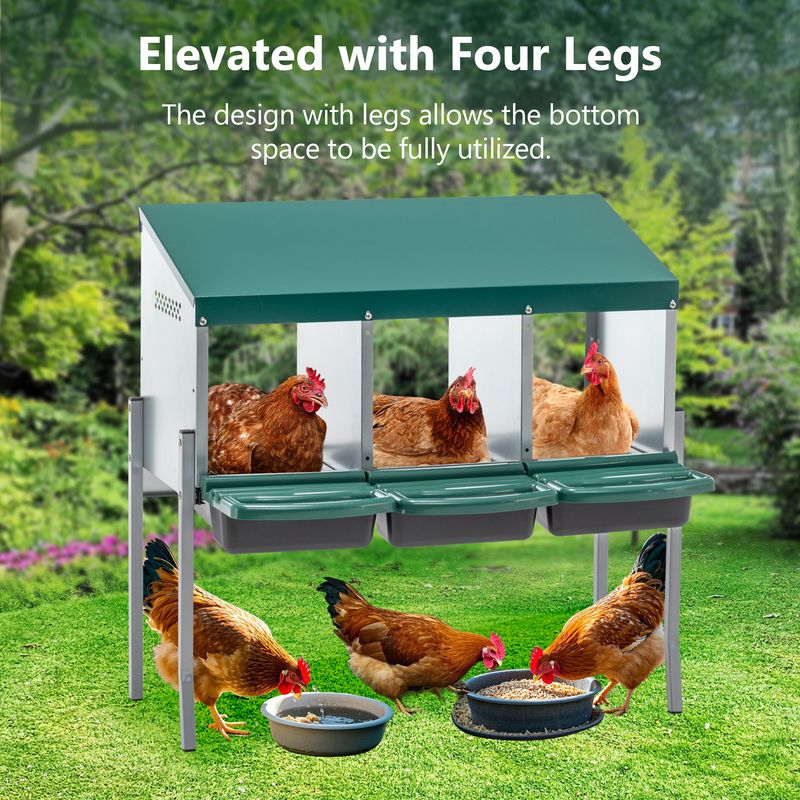 Nesting Boxes For Chickens, 3 Holes Chicken Nesting Boxes With Legs, Chicken Laying Box With Lid Cover, For Outdoor Chicken Coop Farm Yard, Rreen_voghion.com