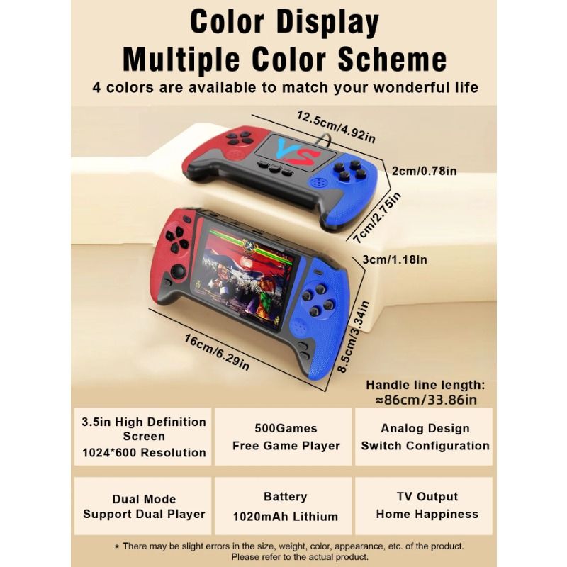 Q21 500 Spiele Video-Handheld-Spielkonsolen 3,5-Zoll-LCD-Bildschirm Eingebautes nostalgisches tragbares Spiel 1200 mAh für 2 Spieler Kinder Erwachsene_voghion.com