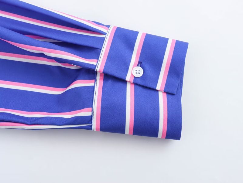 Women's 2024 summer new striped loose shirt straight leg pants set_voghion.com
