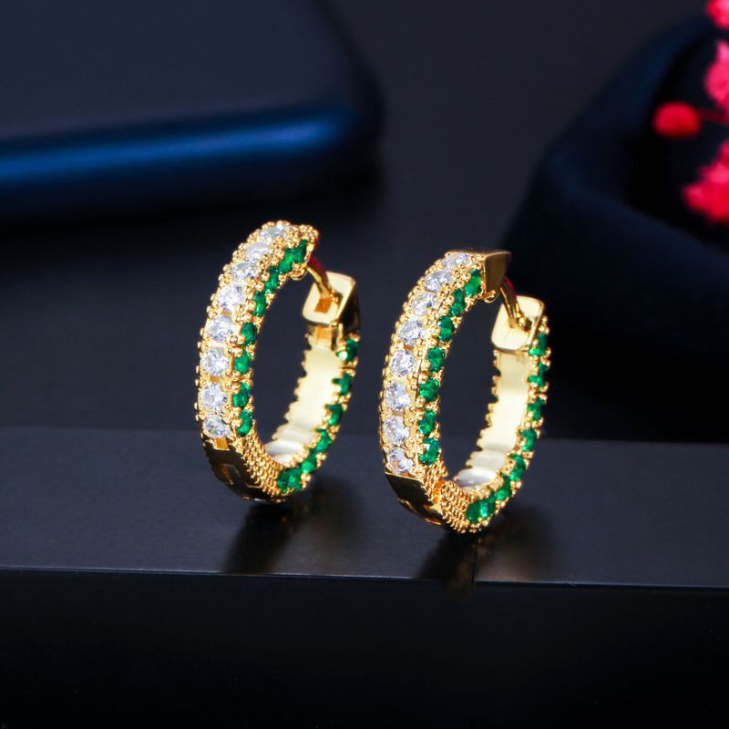 1 Paar Ohrringe für Hochzeiten, Brautschmuck, koreanischer Stil, Kreiseinlage, Kupfer-Zirkon, 14 Karat vergoldet, weißvergoldet_voghion.com