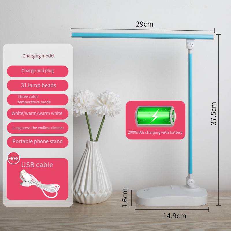 Lampe de bureau pliable à LED pour protection des yeux, chargement USB, gradation tactile, lampe de bureau pour dortoir d'étudiants, lampe de chevet pour chambre à coucher_voghion.com