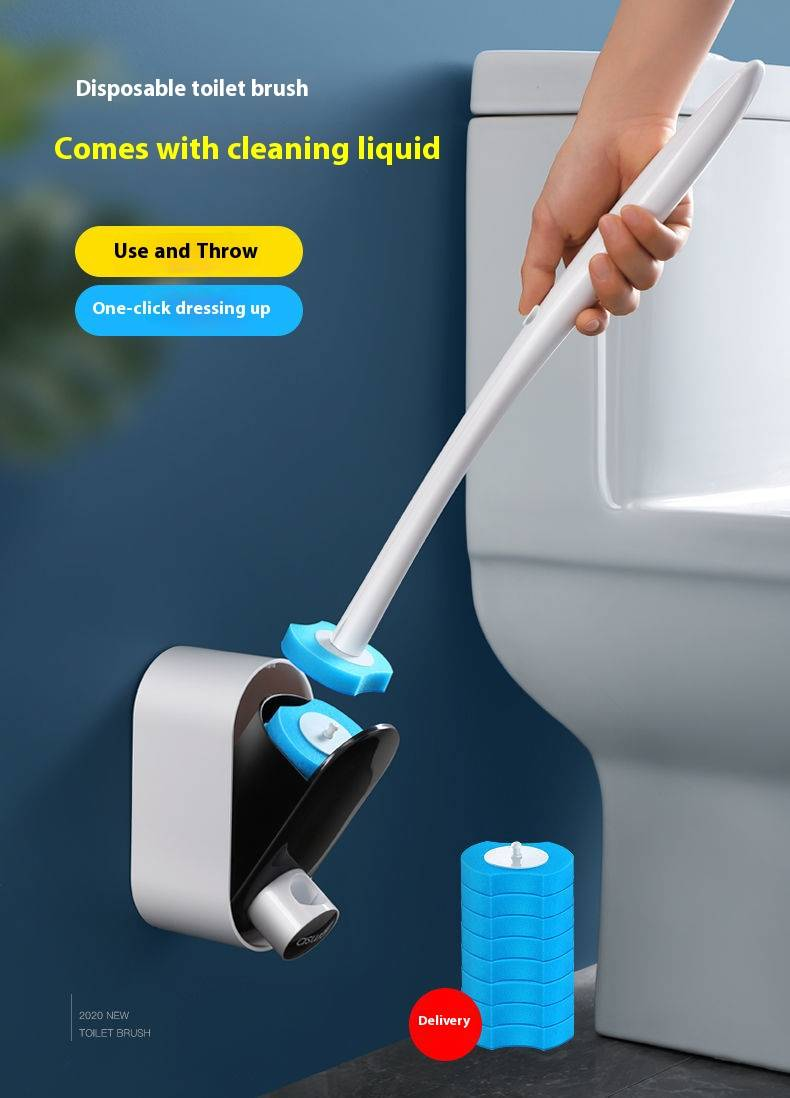 Einweg-Toilettenbürstenset – 8er-Pack austauschbare Köpfe mit langem Griff (hygienisch, spritzwassergeschützt, an der Wand montierbar) – Ozeanblau / Zitronengelb / Lavendel_voghion.com