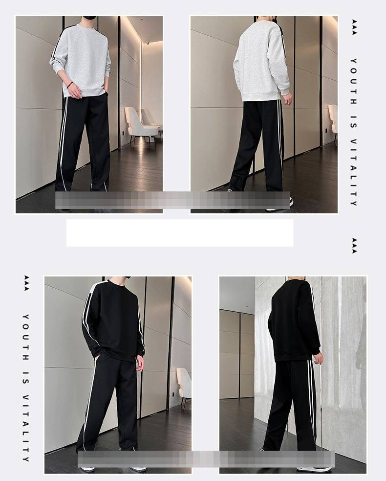 Men's 2-Piece Casual Tracksuit Set - Slim Fit Round Neck Sweatshirt & Straight Leg Jogger Pants, Stylish Athleisure Outfit For Everyday Wear_voghion.com