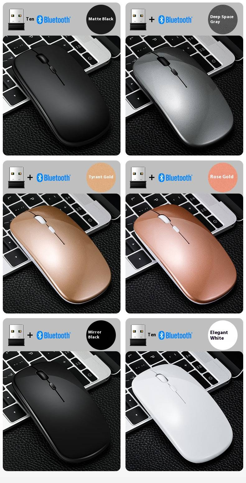 Sessiz Kablosuz Bluetooth ve 2.4G Çift Modlu Şarj Edilebilir Fare – 1600 DPI, 4 Tuşlu Ergonomik Tasarım, Dizüstü Bilgisayarlarla Uyumlu_voghion.com