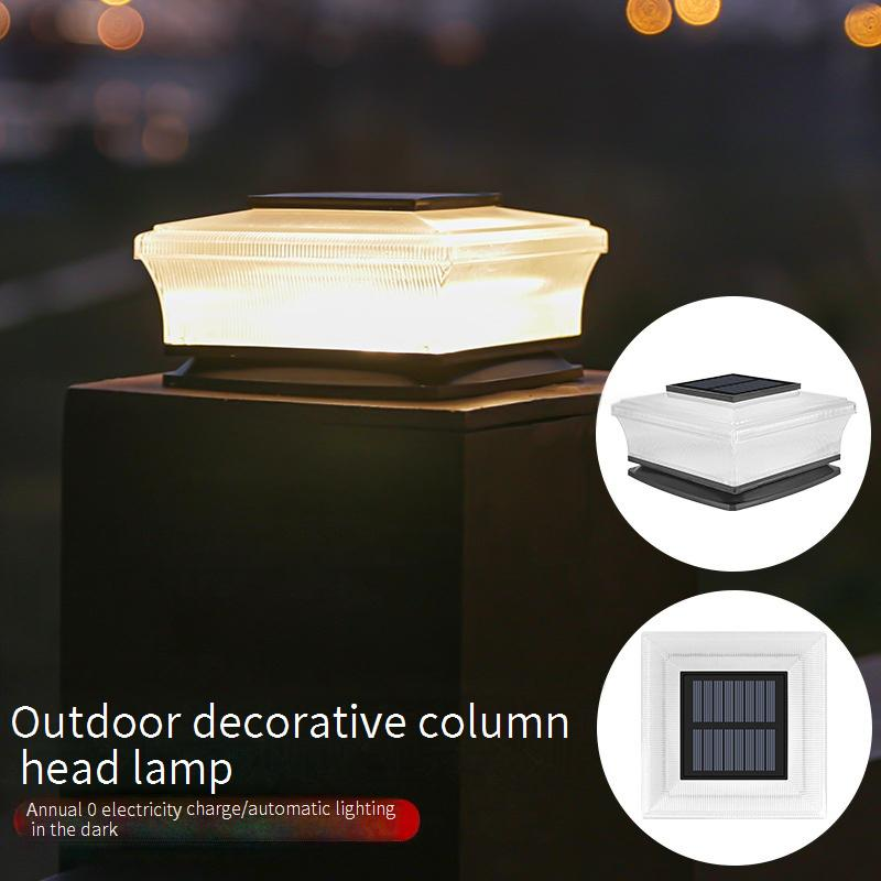 Solar Outdoor Wall Light, 4LED Square White Pillar Light With Warm Light, Waterproof Garden Decoration For Yard, Patio, Fence_voghion.com