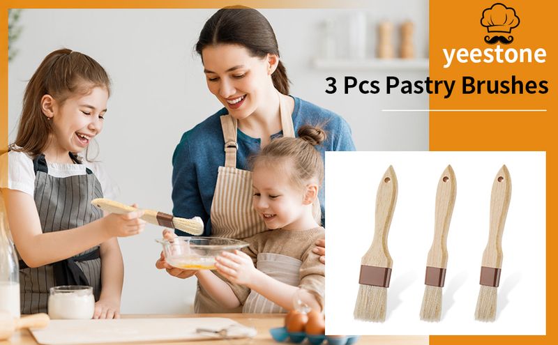 3 Natural Bristle Pastry Brushes - Butter/Marinade BBQ_voghion.com