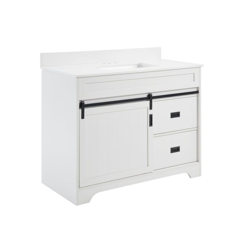 42"Bathroom Vanity With Single Sink Combo-White_voghion.com
