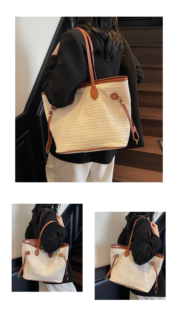Damentaschen Retro Große Kapazität Strohtasche Damentasche Sommer Neue Single-Shoulder-Unterarm-Einkaufstasche Modische einfache Strandtasche_voghion.com
