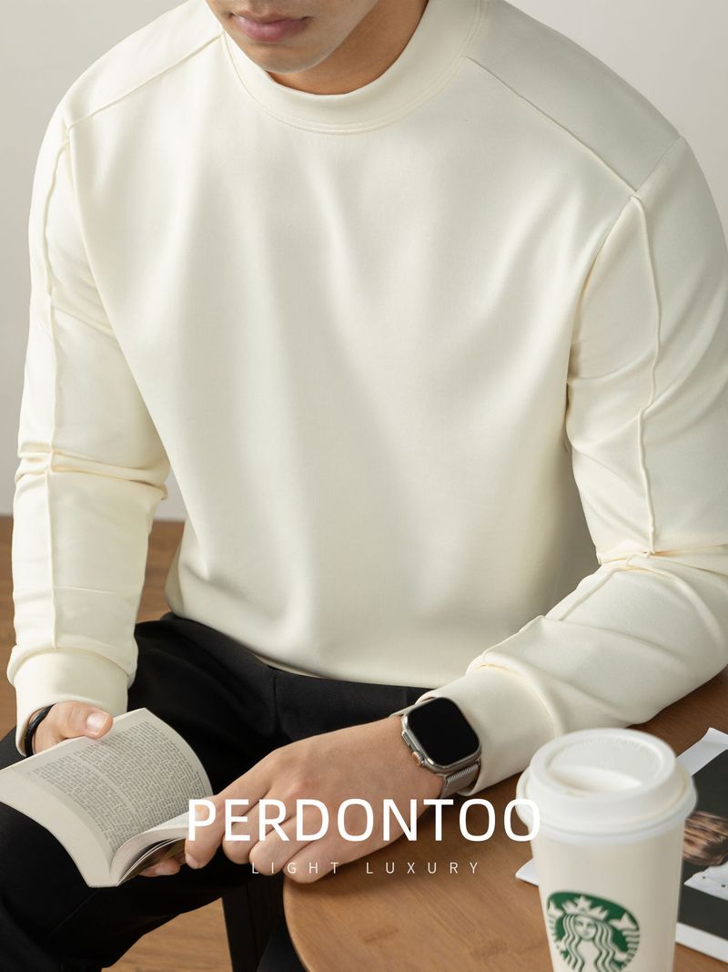 340G Heavy Air Layer Sweater Herren Langarm-Unterhemd Herbst und Winter Halbrollkragen-T-Shirt_voghion.com