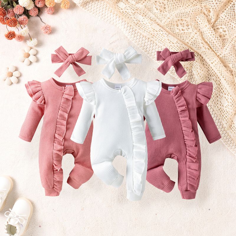 Mother & Kids Baby Girl’s Waffle-Knit Bodysuit With Flutter Sleeves – Soft & Stylish, 0-12M"_voghion.com