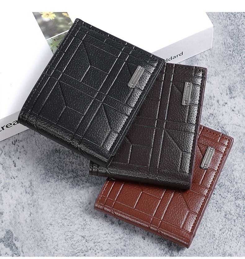 Nueva billetera para hombre, billetera corta, billetera juvenil de cuero suave horizontal a cuadros, billetera de gran capacidad con múltiples ranuras para tarjetas_voghion.com