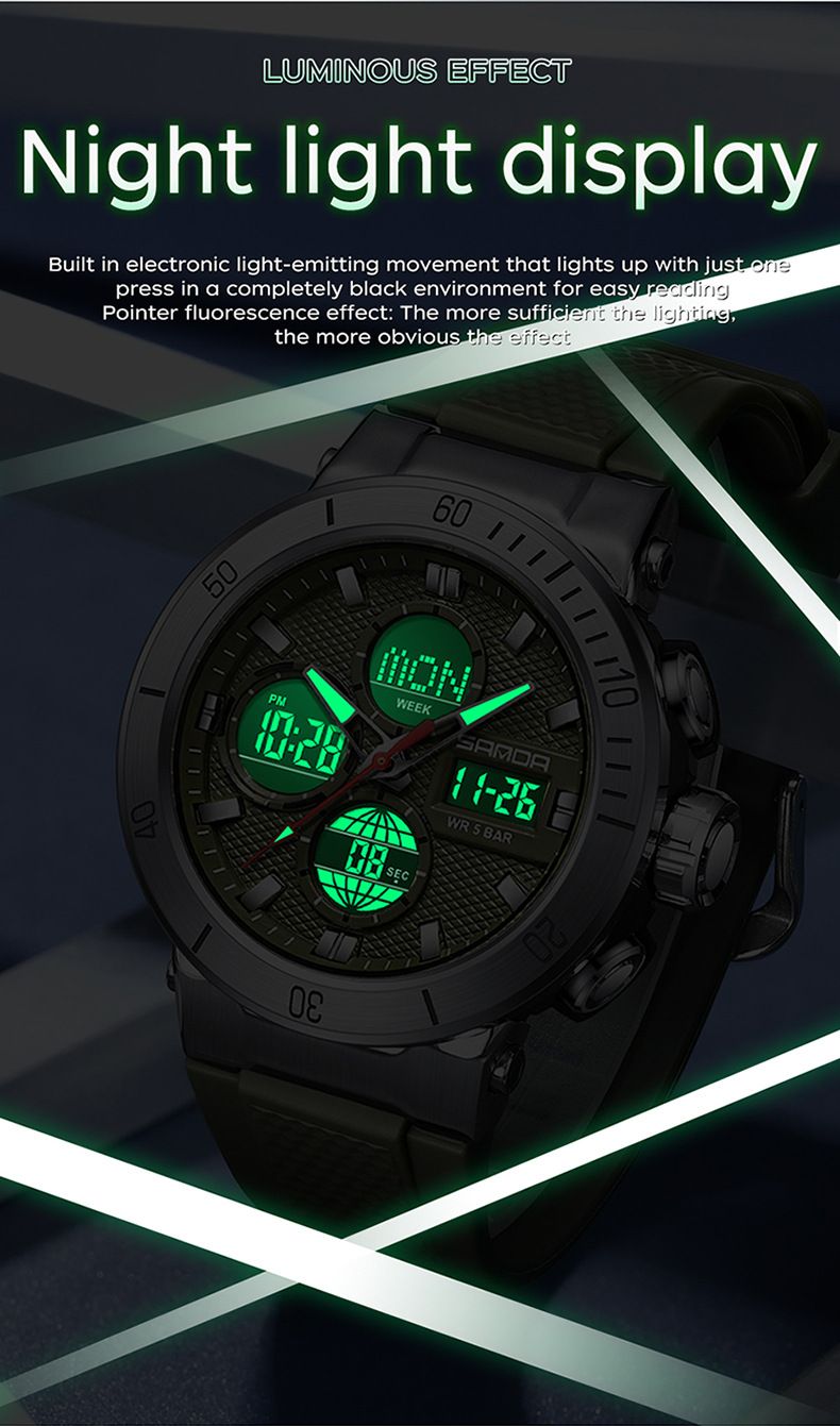 Men's And Women's Sport Digital Watch With Analog Display, Waterproof, Luminous, Multi-Function For Outdoor Activities, Students, And Daily Wear_voghion.com