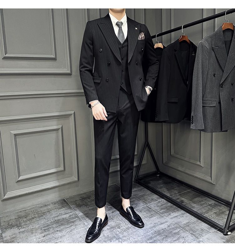 Britu stila moderns svītrains divrindu vīriešu līgavaiņa, līgavaiņa, kāzu kleitas, trīsdaļīga uzvalka komplekta tendence_voghion.com