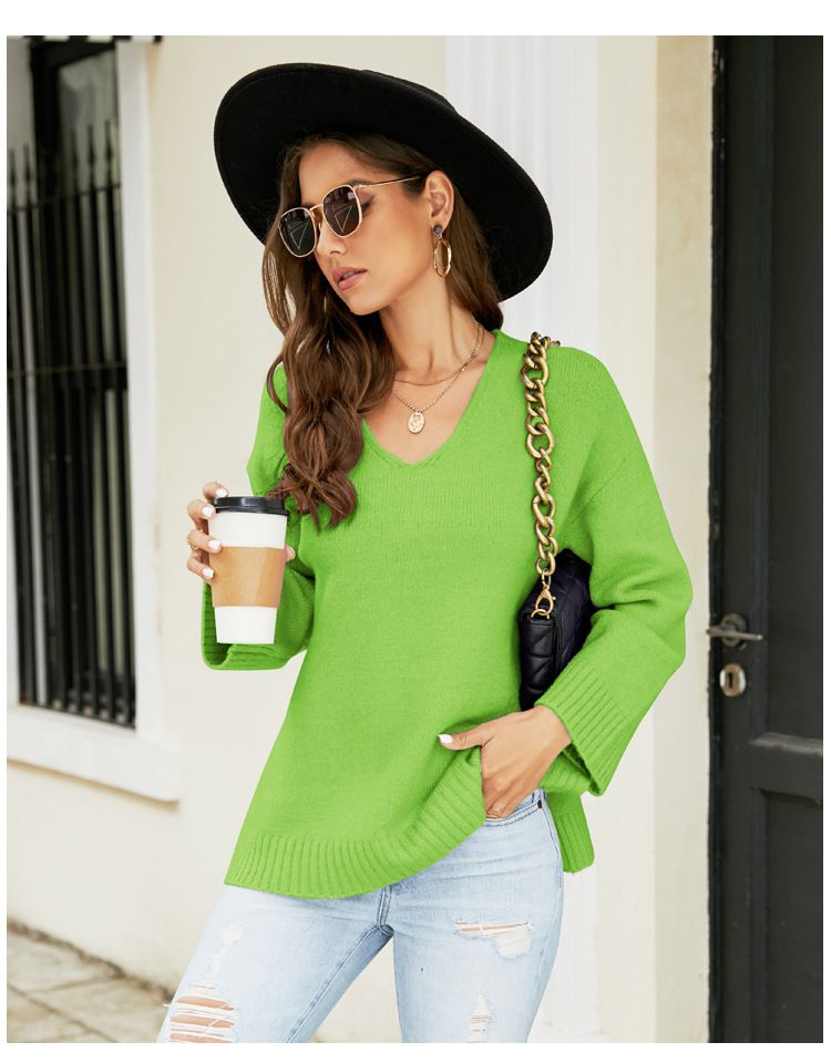 Abbigliamento da donna primaverile ed estivo, cappotto sottile lavorato a maglia casual con maniche a spalla, cardigan lavorato a maglia con scollo a V color fosforo_voghion.com