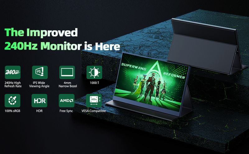 17,3 Zoll 1080P 240 Hz tragbarer Gaming-Monitor 100 % sRGB 8Bit AMD Freesync Laptop-Spiel Zweitanzeige 16:9 IPS-Bildschirm_voghion.com