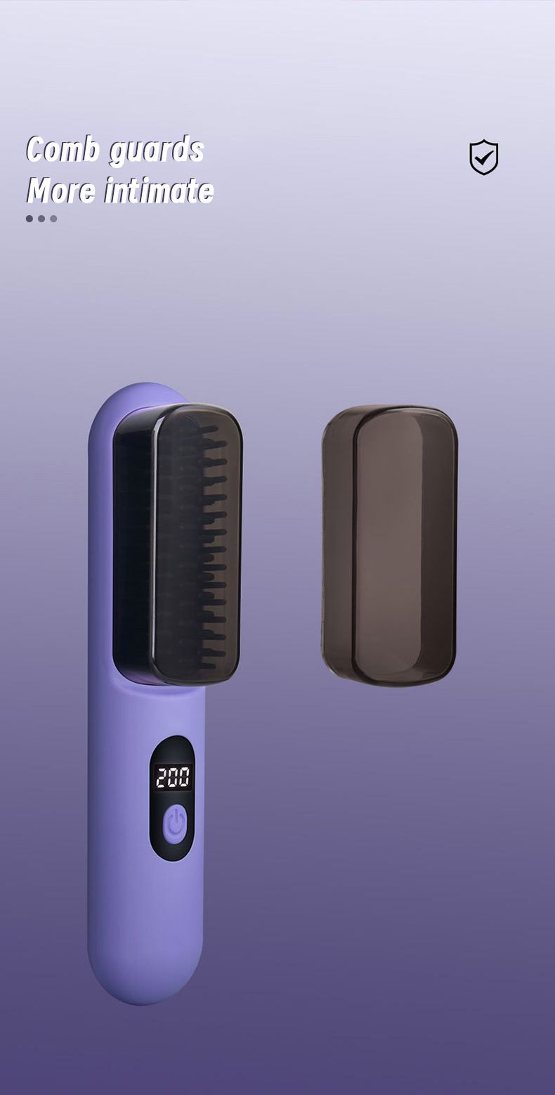 Pente sem fio com carregamento USB, visor de temperatura para cuidados com íons negativos, pente portátil para cabelos lisos_voghion.com