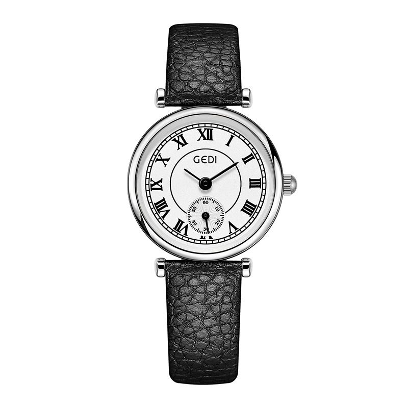 Goldie Simple Student High-End Kleine Sekunde Quarz für Frauen Nischenuhr mit Litschi-Narbenlederarmband_voghion.com