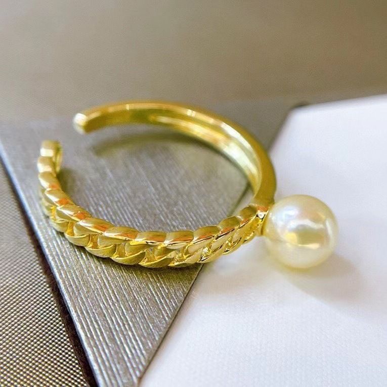 Accessori fai da te con perle, in rame spesso placcato oro, design asimmetrico, catena cubana, anello aperto 5-7 mm_voghion.com