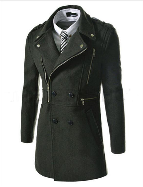 Winter neuer mittellanger, schmal geschnittener Windbreaker-Wollmantel für Herren im koreanischen Stil mit mehreren Reißverschlüssen_voghion.com
