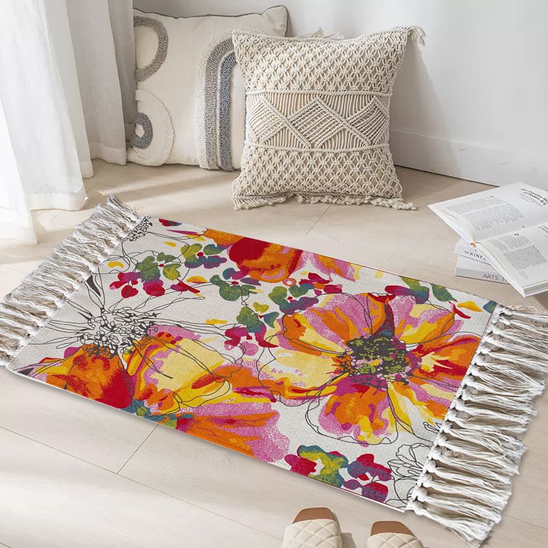 Carpet Cotton And Linen Carpet Bedroom Bedside Blanket Tatami Floor Mat Living Room Decoration Simple Handmade Tassel Carpet_voghion.com
