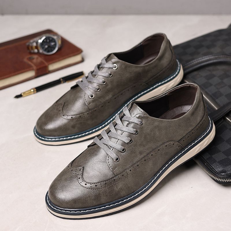 Unbeatable Quality New Oversized Casual Leather Shoes For Men Gentlemen, Breathable And Non Stuffy Widened Block Shoes, Size 50_voghion.com