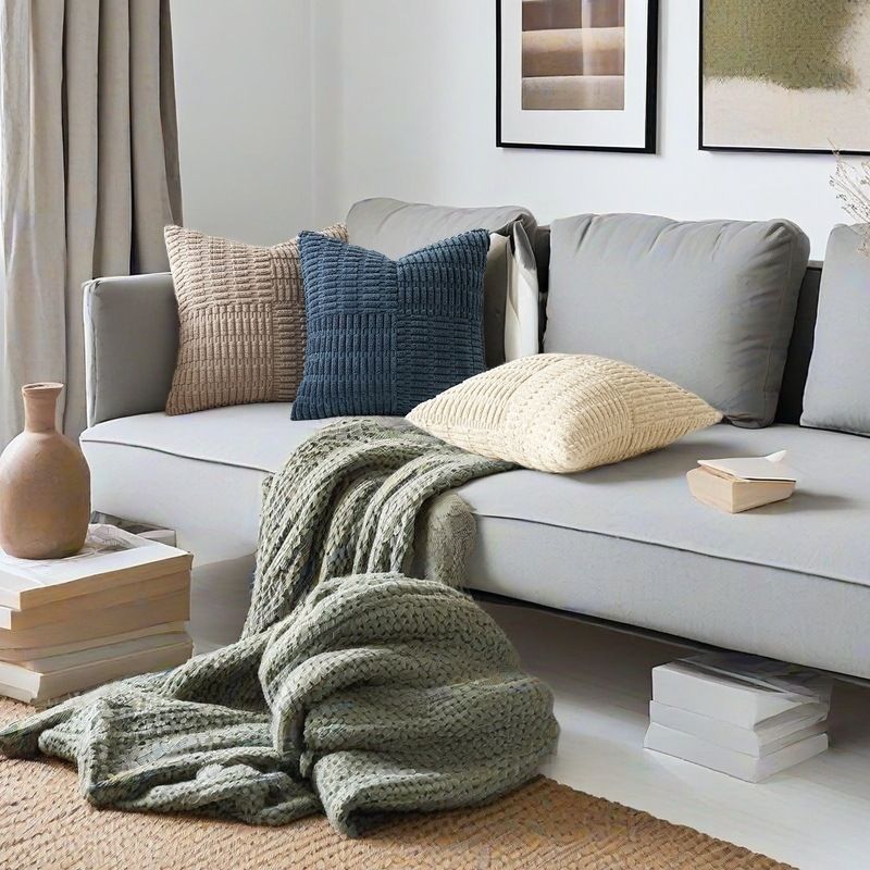 Set van 4 decoratieve corduroy kussenslopen, gestreepte kussenhoezen voor slaapbank woonkamer, zachte pluche kussenslopen, 40x40cm 45x45cm 50x50cm_voghion.com