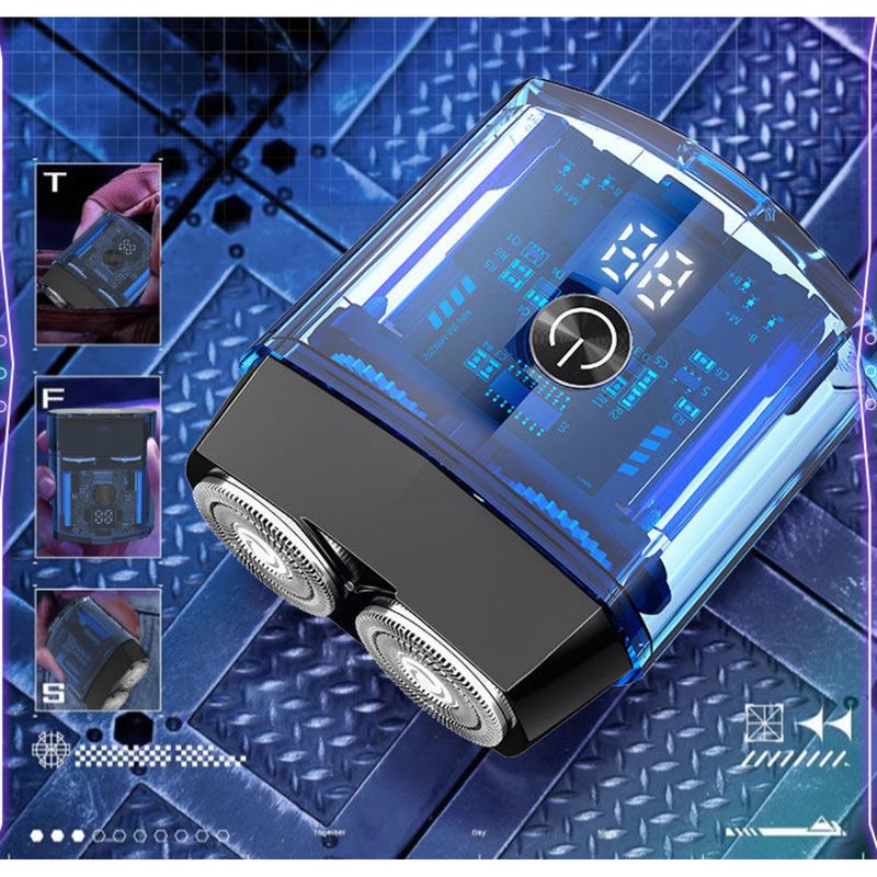 Engine Mecha Shaver Trendy Dual Head Electric Men's Razor Transparent High Power Portable_voghion.com