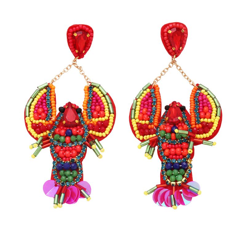 1 Pair Modern Style Simple Style Starfish Lobster Beaded Inlay Seed Bead Copper Zircon Drop Earrings_voghion.com