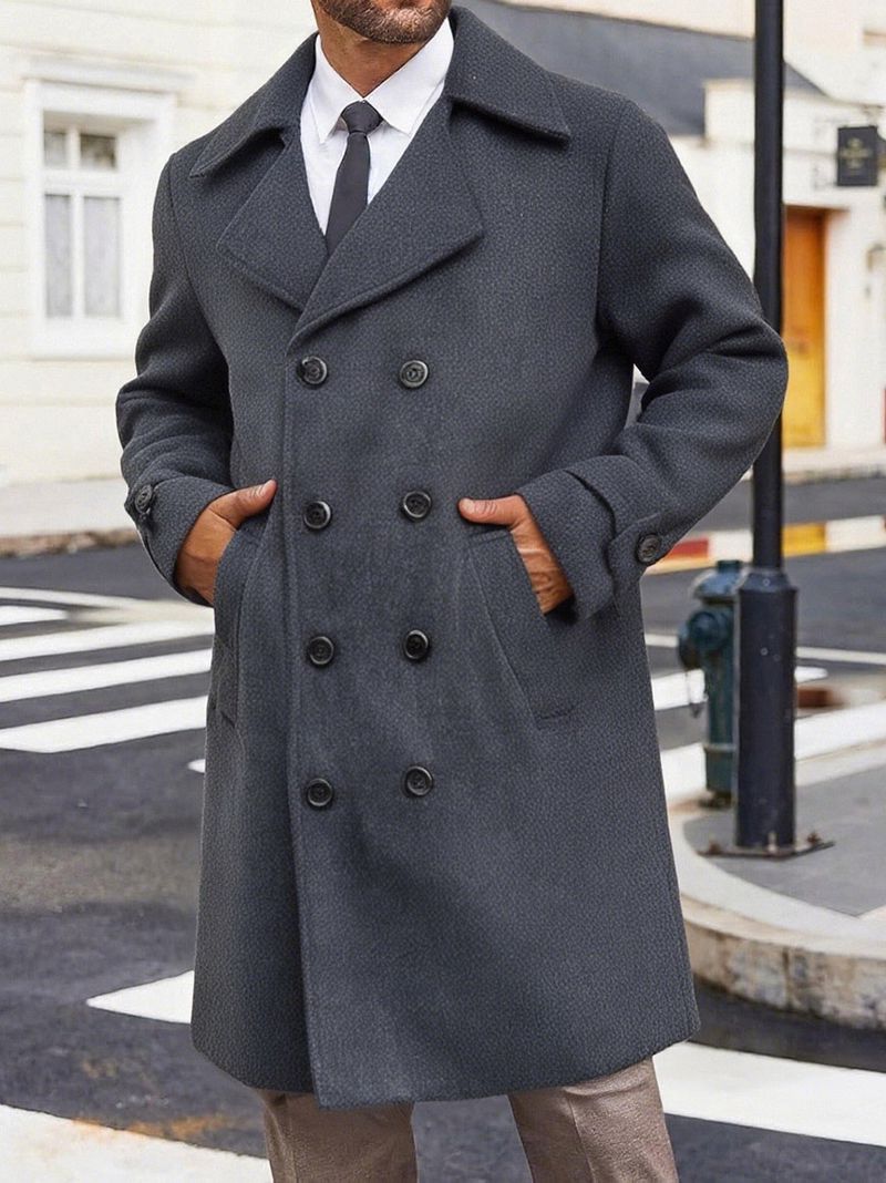 Autumn Winter New Men's Trench Coat Jacket Double-Breasted Mid-Length Woolen Overcoat_voghion.com