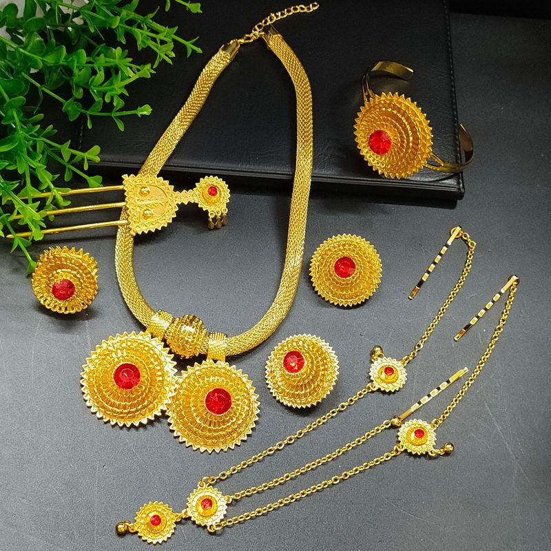 Dubai Hot Selling Gold-plated Necklace Earrings Bracelet Ring Alloy Jewelry Six Piece Set_voghion.com