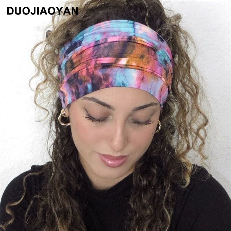 Unisex Knot Headband Color Matching Pattern Printed Sports Headband Fashion Polka Dot Wide Edge Elastic Headband_voghion.com