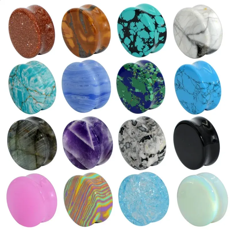 2 Stück Naturstein Doppelt ausgestellter Opal-Quarz-Ohrtunnel, farbiges Expandergewicht, Körperpiercing-Schmuck 241217_voghion.com